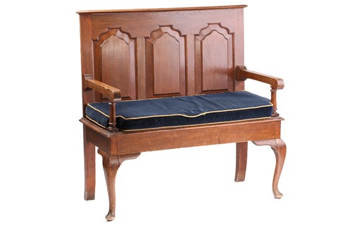 Lot 117 - A George II style oak two-seat settle, 1920s,...