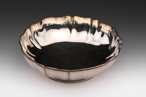 Lot 365 - A Swiss white metal round bowl with reeded rim...