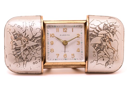 Lot 327 - A 1920's Europa Travel clock, with a...