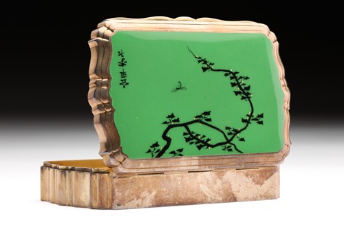 Lot 408 - A silver gilt and enamel table box; shaped...