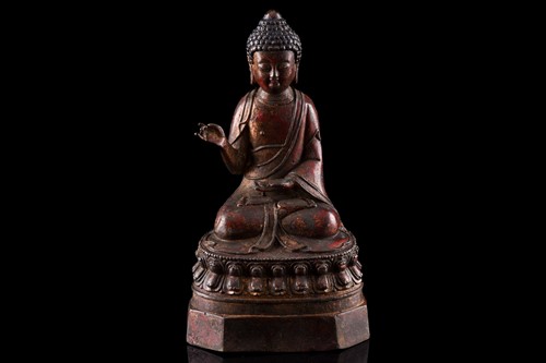 Lot 101 - A Chinese bronze figure of Buddha, seated in...