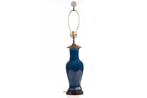 Lot 92 - A Japanese turquoise glazed table lamp, late...