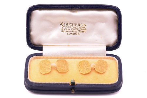 Lot 45 - A pair of 18 carat gold cufflinks in an...