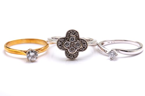 Lot 64 - Two diamond solitaire rings and a diamond...