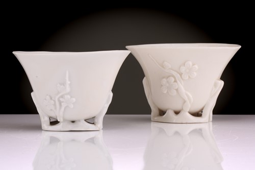 Lot 104 - Two Chinese Dehua blanc de chine libation cups,...