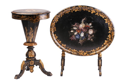 Lot 215 - A Victorian papier mache trumpet work table...
