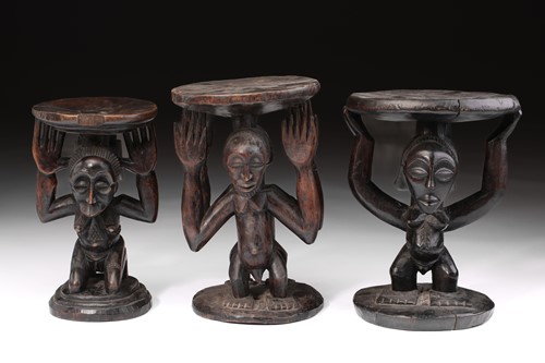 Lot 31 - A Luba double caryatid stool, Democratic...