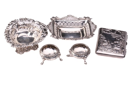 Lot 282 - A silver pierced bonbon dish of heart form...
