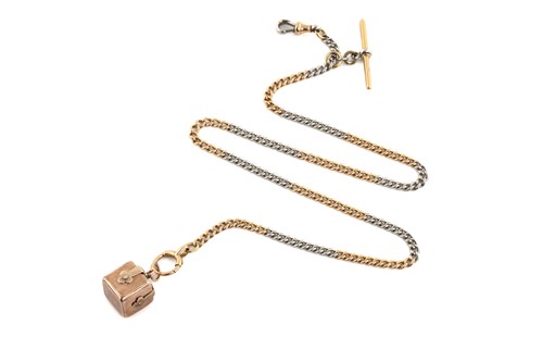Lot 82 - An 18ct gold Albert chain with Masonic cube...