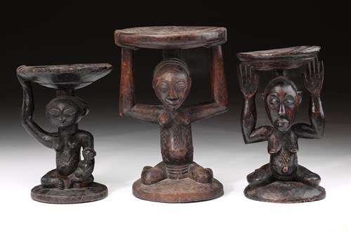 Lot 4 - Two Tabwa caryatid stools, Democratic Republic...
