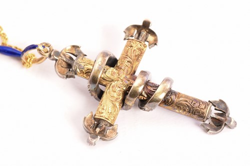 Lot 56 - A Victorian enamel cross fleury with a diamond-...
