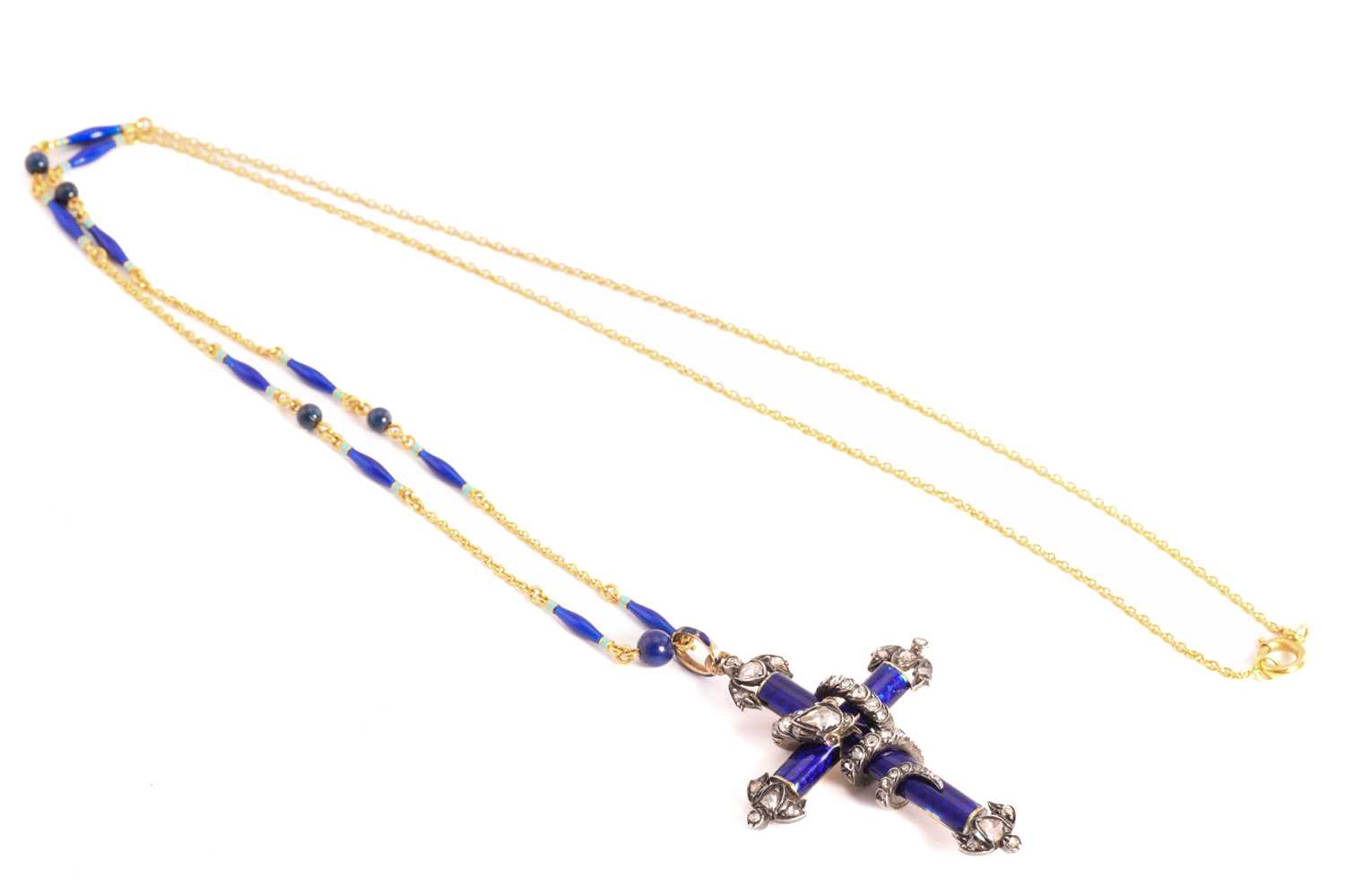 Lot 56 - A Victorian enamel cross fleury with a diamond-...