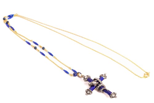 Lot 56 - A Victorian enamel cross fleury with a diamond-...