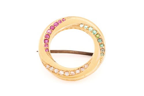 Lot 83 - A gem-set whirlpool brooch, comprises swirls...