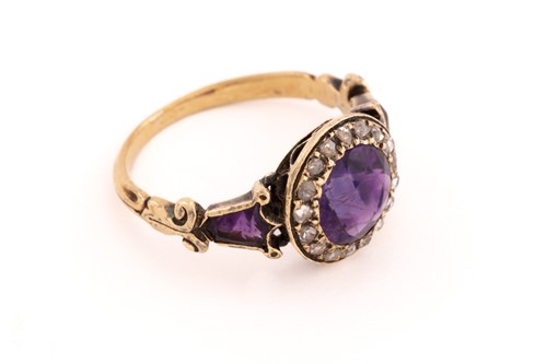 Lot 110 - A Victorian amethyst and diamond cluster ring,...
