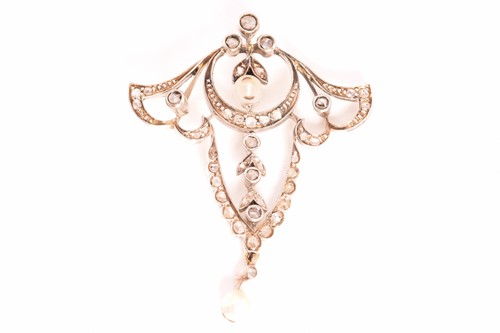 Lot 105 - A pearl and diamond lavalier pendant, composes...