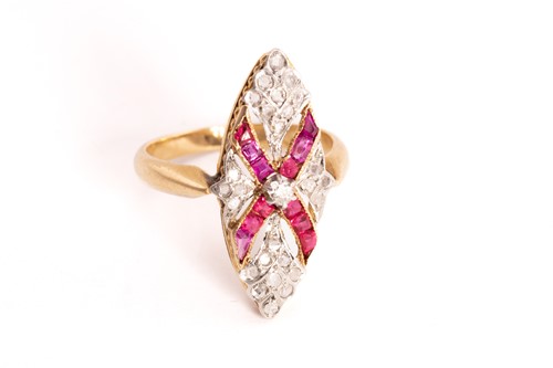 Lot 103 - A gem-set navette ring, comprises multiple...