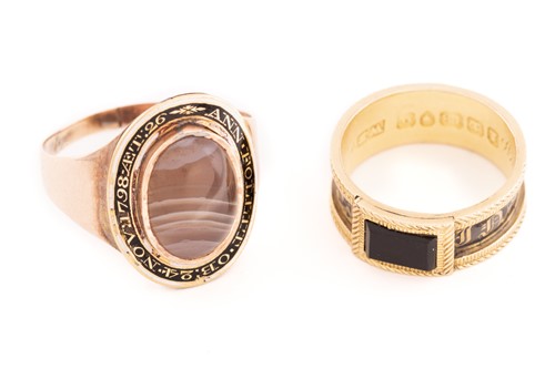 Lot 35 - Two 19th-century gem-set mourning rings; to...