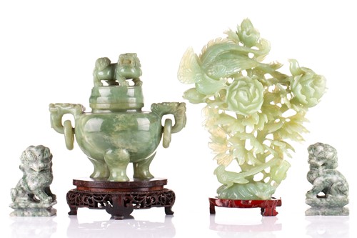 Lot 182 - A Chinese apple green jade censor, 20th...