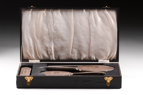 Lot 293 - A silver mounted four-piece dressing table set...