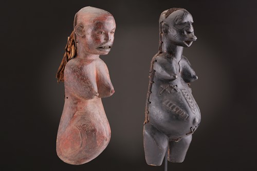 Lot 48 - Two Makonde female body masks, Tanzania, the...