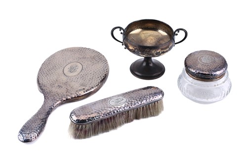 Lot 266 - A silver part dressing table set with a cut...