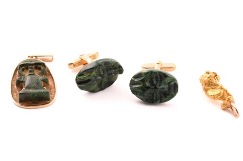 Lot 106 - A yellow metal nugget pendant, a pair of...