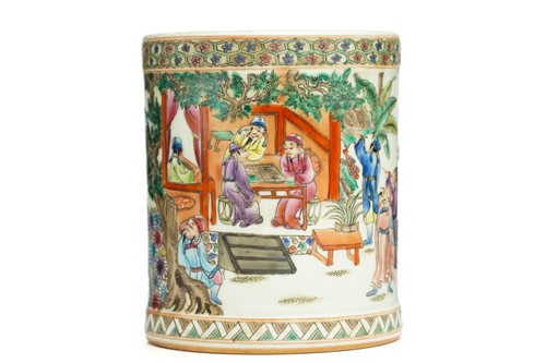 Lot 163 - A Chinese porcelain bitong, painted in a...