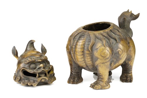 Lot 75 - A large Chinese bronze Pixiu censor, with open...