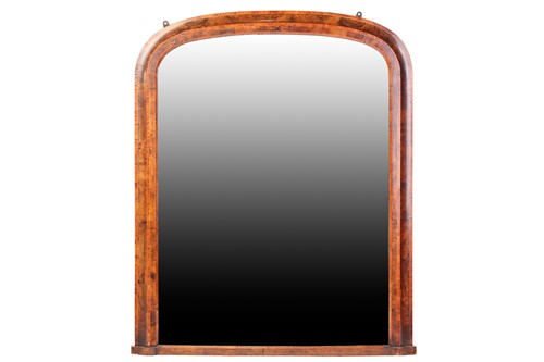Lot 343 - A Victorian burr walnut arch topped overmantle...