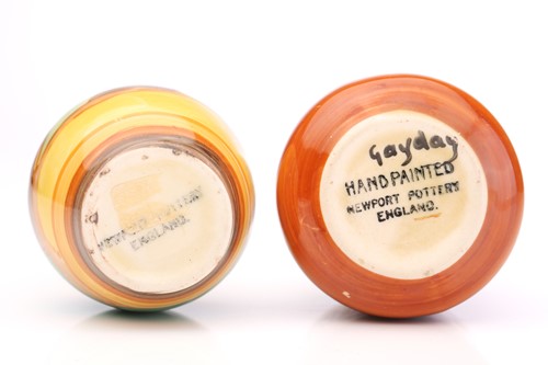 Lot 69 - Two Clarice Cliff miniature vases, ‘Gay Day’...