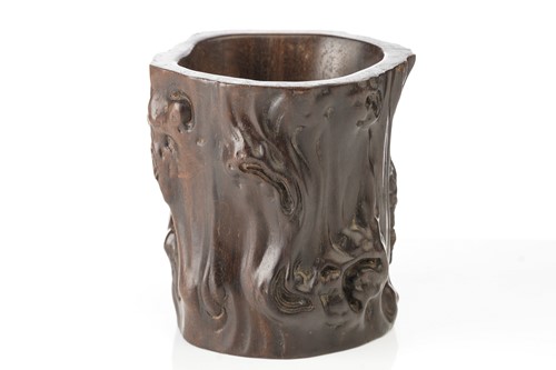 Lot 203 - A Chinese hardwood brush pot, Bitong, the...