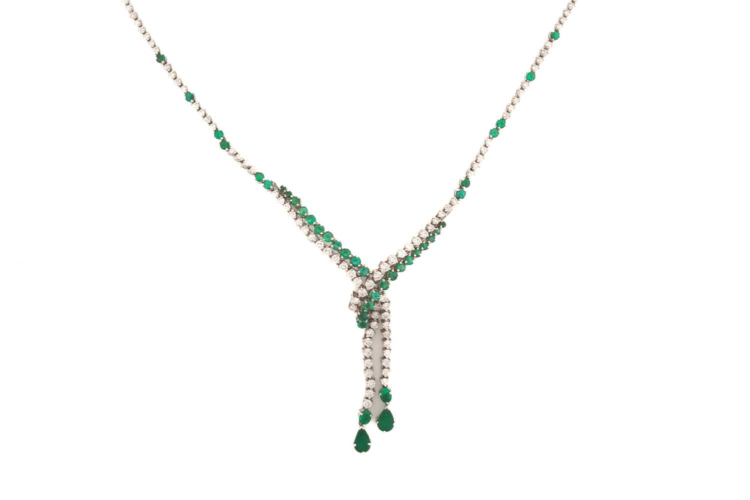 Lot 141 - An emerald and diamond necklace, of chevron...