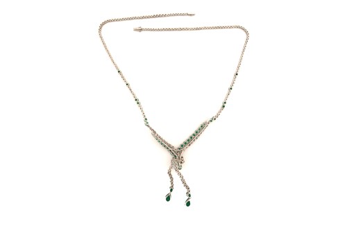 Lot 141 - An emerald and diamond necklace, of chevron...