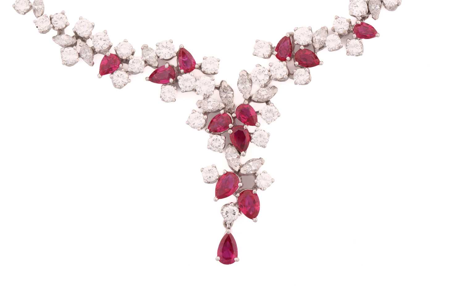 Lot 88 - A ruby and diamond necklace, claw set with...