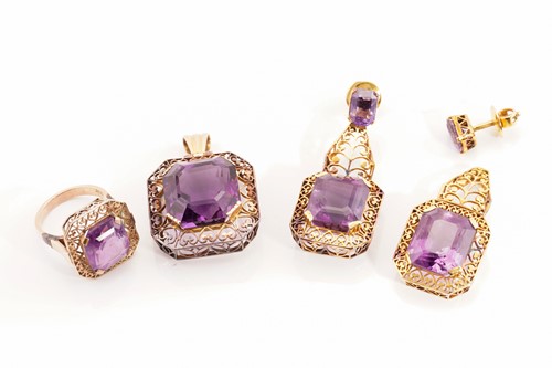 Lot 239 - An amethyst demi-parure, including a pair of...