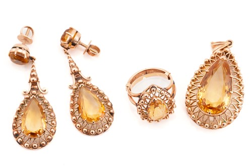 Lot 227 - A citrine demi-parure, including a pair of...