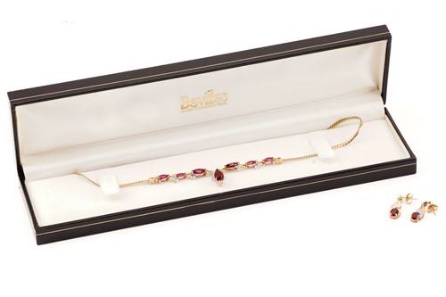 Lot 71 - A diamond and synthetic ruby necklace and a...