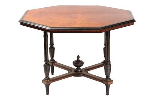 Lot 279 - A late Victorian ebonized and amboyna veneered...