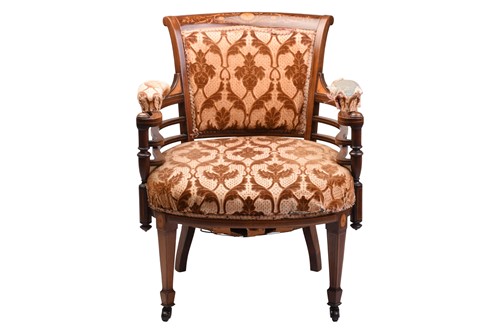 Lot 225 - An Edwardian inlaid mahogany scroll-back open...
