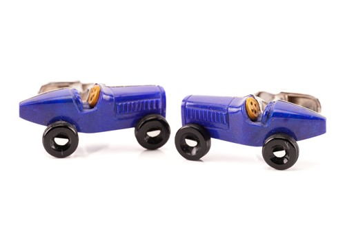 Lot 185 - A pair of racing car cufflinks in 18ct white...