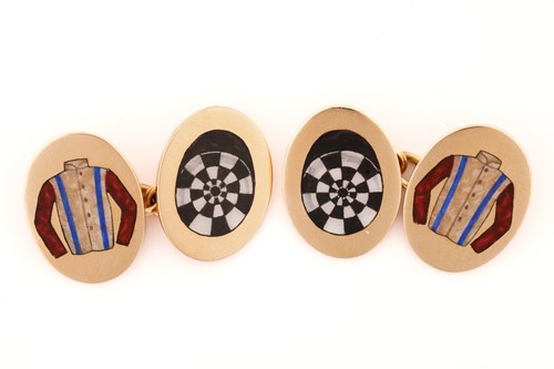 Lot 86 - A pair of Longmire racing colours cufflinks in...