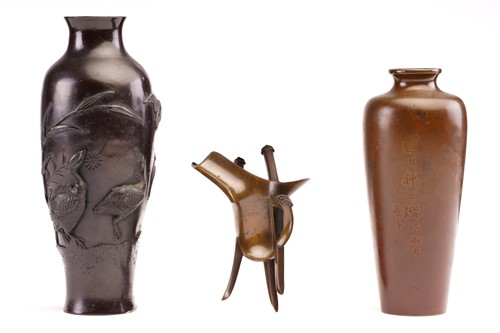 Lot 198 - A Japanese patinated bronze meiping vase,...