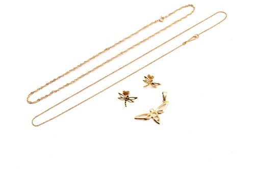Lot 121 - Insect jewellery and two chains; to include a...