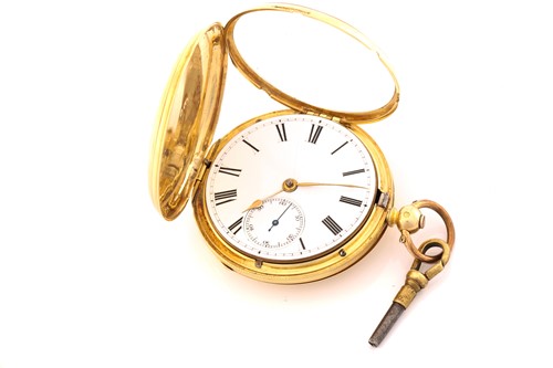 Lot 328 - A Victorian full hunter 18ct gold pocket watch,...