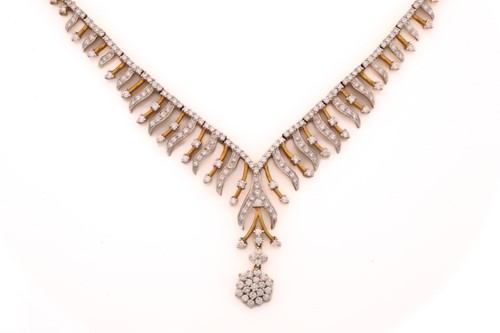 Lot 95 - A diamond V-shaped fringe necklace,...