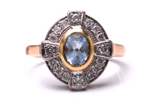 Lot 69 - An aquamarine and diamond cocktail ring in...