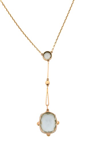 Lot 114 - An aquamarine and seed pearl lavalier necklace,...