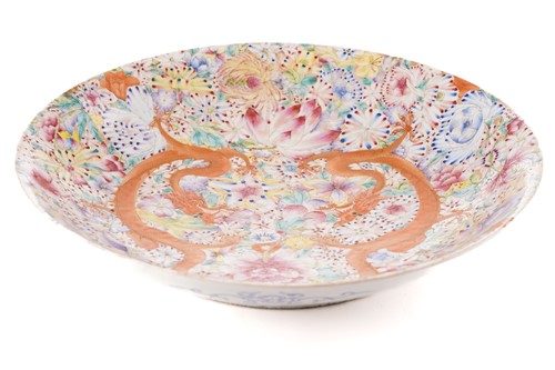 Lot 191 - A Chinese porcelain millefleur charger with...