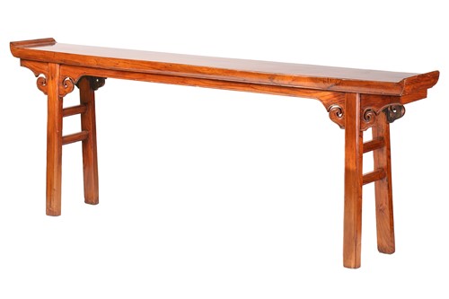 Lot 218 - A Chinese elm altar table with everted ends,...
